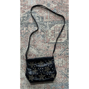 DAWLI Genuine Leather Made USA Vintage Crossbody Purse Black & Gold Stars!
